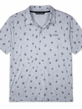 Travis Mathew Golf Polo Beer Shamrock Irish Print Gray Men L Casual Performance